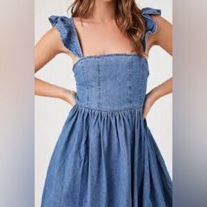 Blue Denim Dress with Ruffle Straps